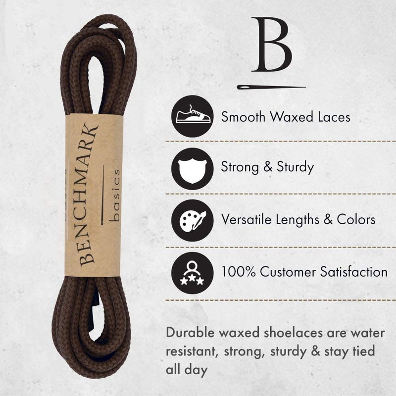 Benchmark Basics 30" Dark Brown Dress Shoe Laces - Round Waxed Shoestrings for Shoes & Boots - 1/10" (2.5mm) Diameter - 1 Pair - Image 2